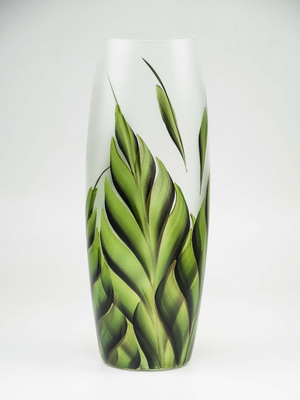 Tropical leaves | Ikebana Floor Vase | Large Handpainted Glass Vase for Flowers | Room Decor | Floor Vase 16 inch