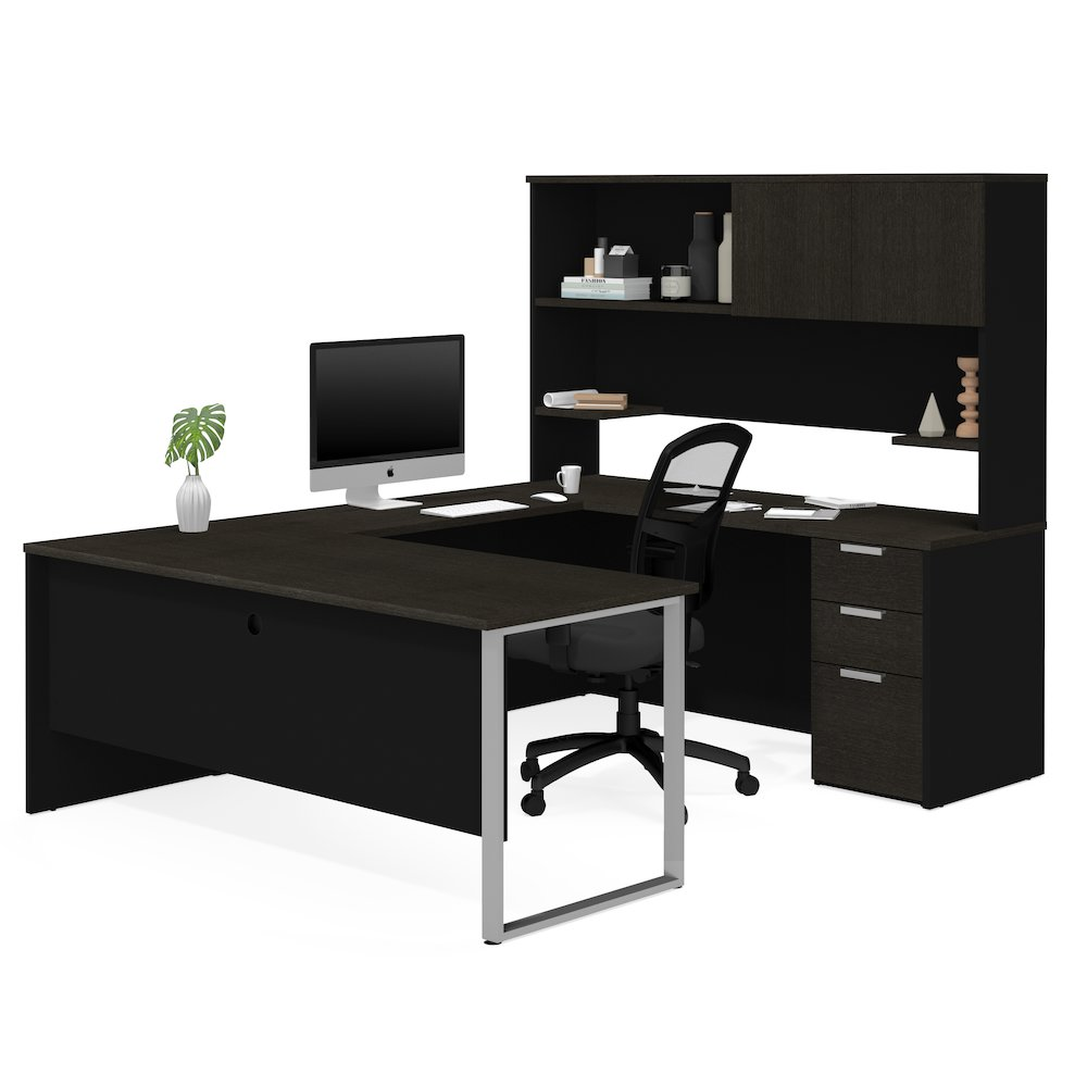 Pro-Concept Plus U-Desk with Hutch in Deep Grey & Black