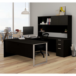 Pro-Concept Plus U-Desk with Hutch in Deep Grey & Black