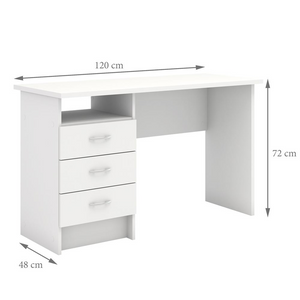 Desk with 3 Drawers, White