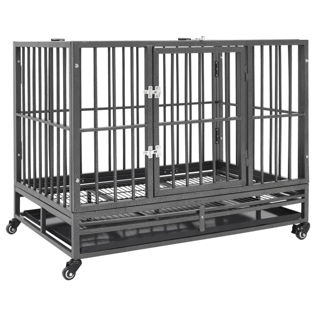 vidaXL Dog Cage with Wheels Steel 40.2"x28.3"x33.5"