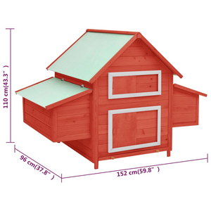 vidaXL Chicken Coop Red and White 59.8"x37.7"x43.3" Solid Firwood