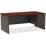 Lorell Mahogany Laminate/Charcoal Modular Desk Series Pedestal Desk - 2-Drawer - 72" x 36" , 1.1" Top - 2 x Box Drawer(s), File Drawer(s) - Single Pedestal on Right Side - Material: Steel - Finish: Ma