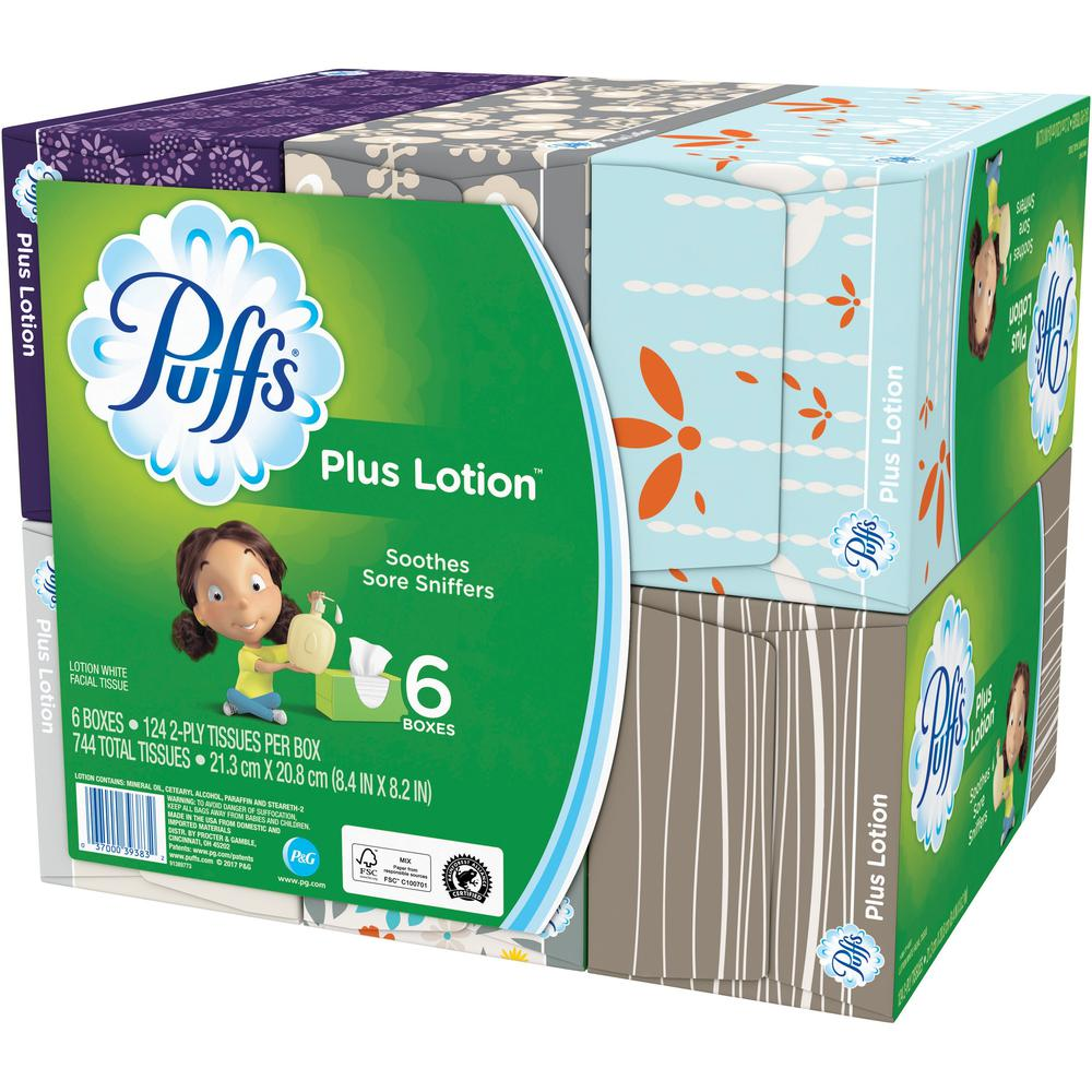 Puffs Plus Lotion Facial Tissue - 2 Ply - 8.20" x 8.40" - White - Soft, Durable - For Office Building, School, Hospital, Face - 6 / Pack