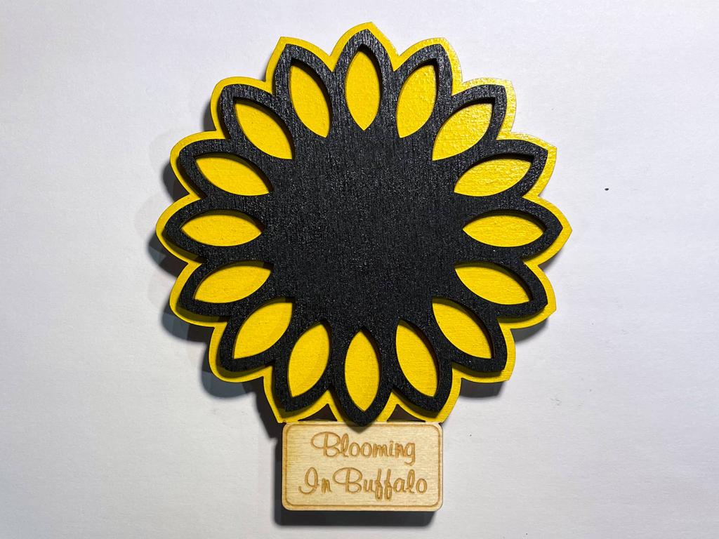 Blooming In Buffalo Sunflower 3D Wood Magnet