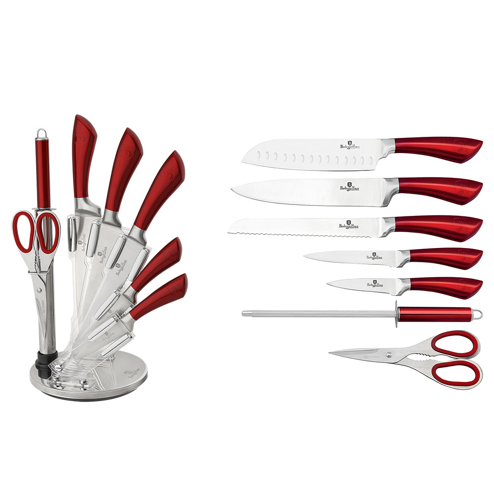 8-Piece Knife Set w/ Acrylic Stand Burgundy Collection