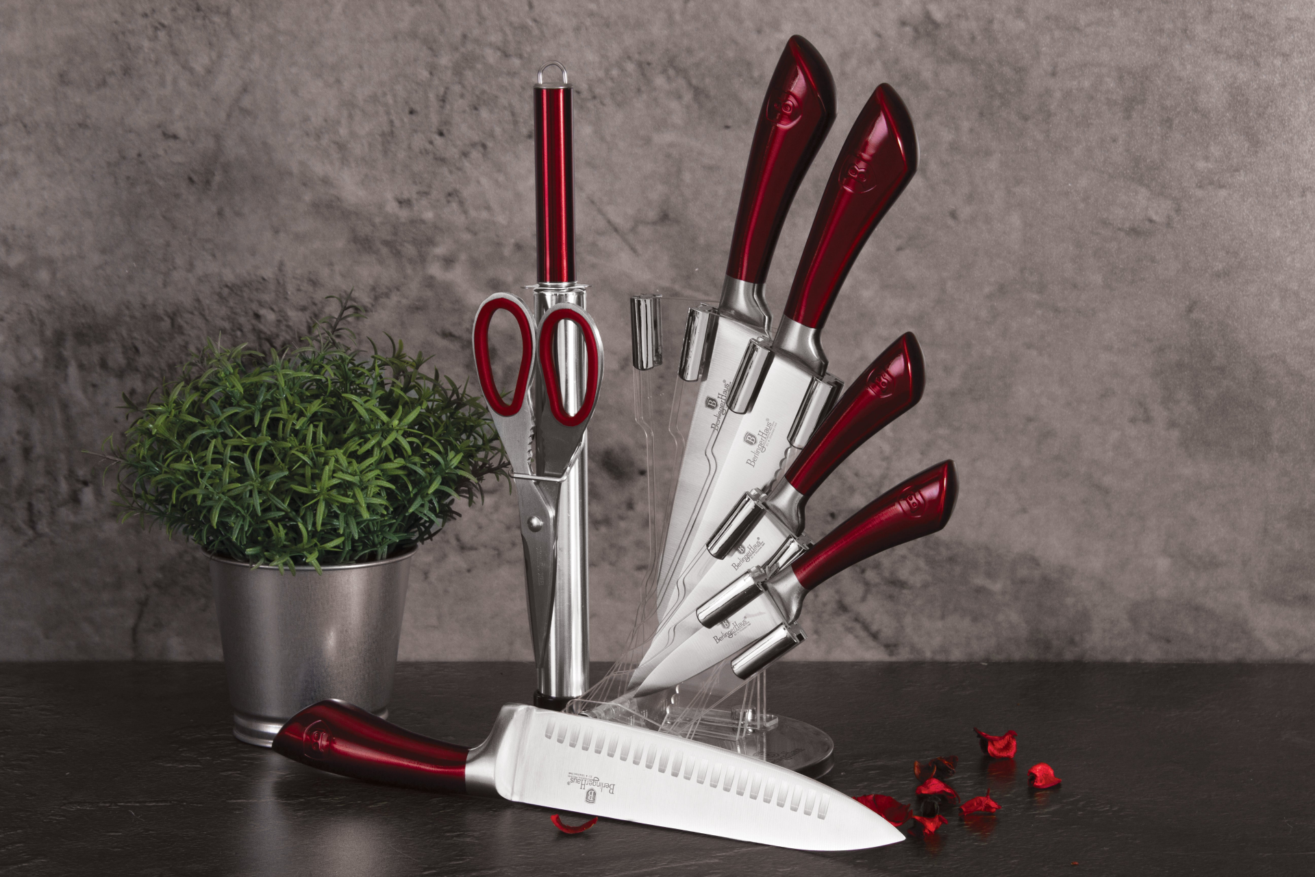 8-Piece Knife Set w/ Acrylic Stand Burgundy Collection