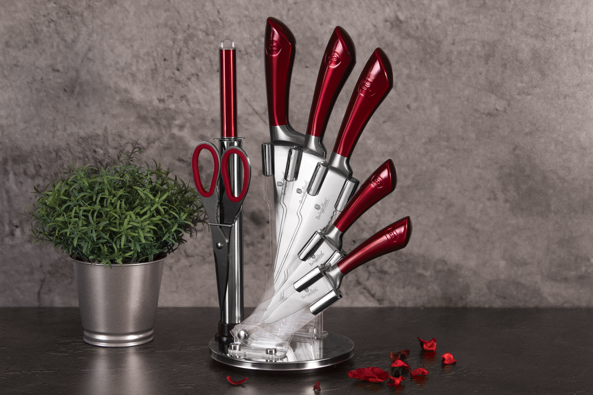 8-Piece Knife Set w/ Acrylic Stand Burgundy Collection