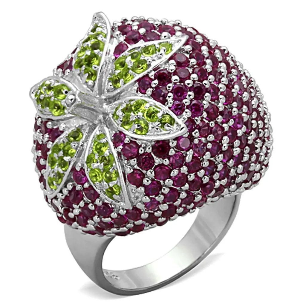 Rhodium 925 Sterling Silver Ring with AAA Grade CZ  in Multi Color