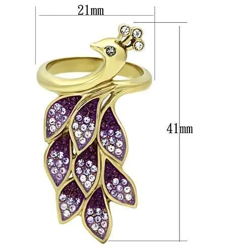 Gold (Ion Plating) Stainless Steel Ring with Top Grade Crystal  in Multi Color