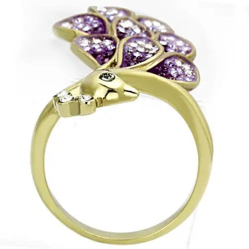 Gold (Ion Plating) Stainless Steel Ring with Top Grade Crystal  in Multi Color