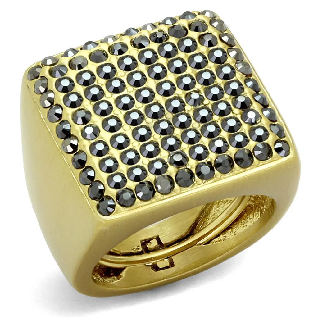 Gold & Brush Brass Ring with Top Grade Crystal  in Hematite