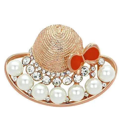 Flash Rose Gold White Metal Brooches with Synthetic Pearl in White