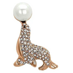 Flash Rose Gold White Metal Brooches with Synthetic Pearl in White