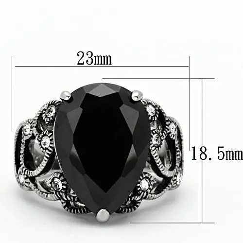 High polished (no plating) Stainless Steel Ring with AAA Grade CZ  in Jet