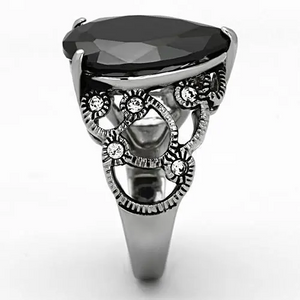 High polished (no plating) Stainless Steel Ring with AAA Grade CZ  in Jet