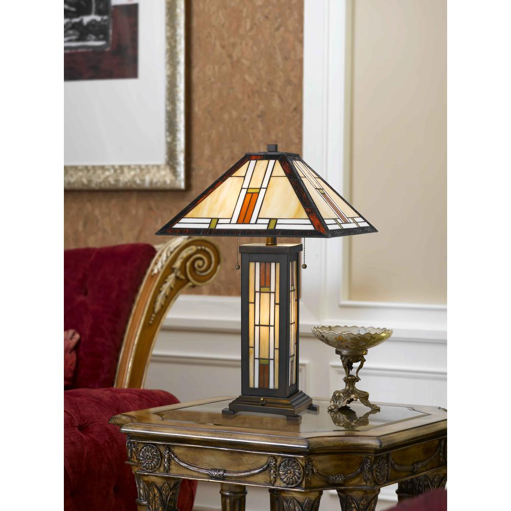 60W X 2 Tiffany Table Lamp With 7W Night Light