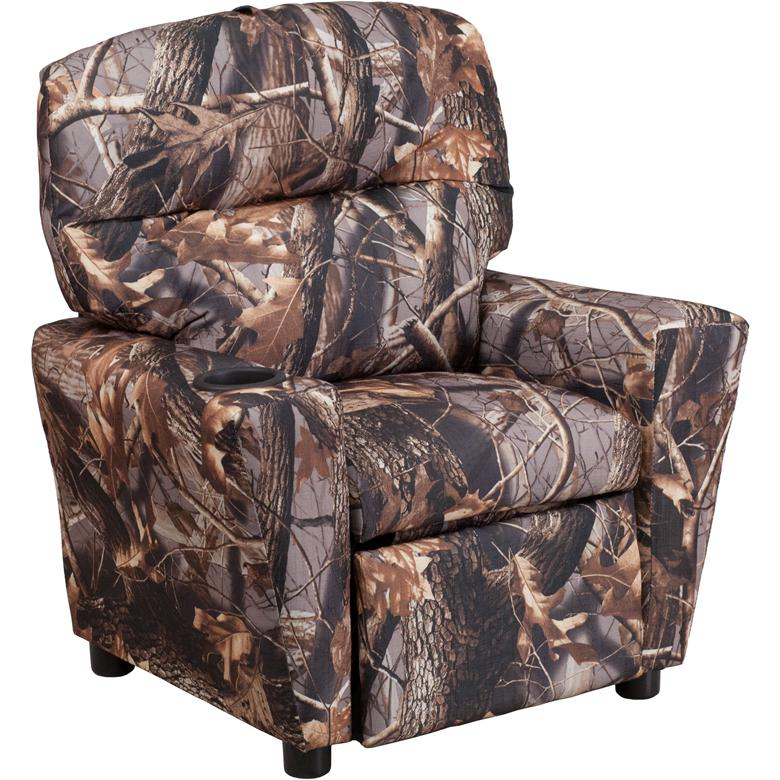 Contemporary Camouflaged Fabric Kids Recliner with Cup Holder