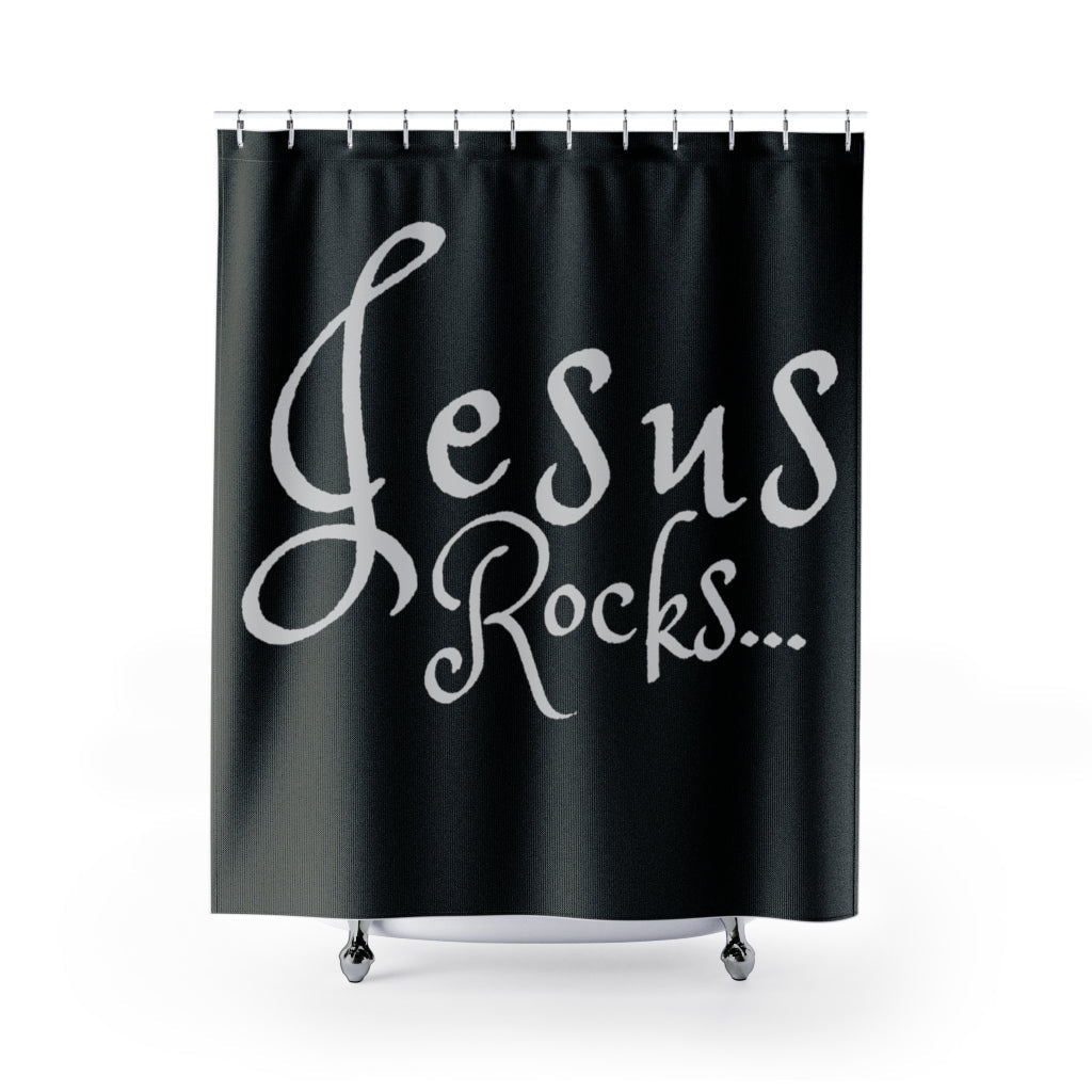Uniquely You Shower Curtain Black / Jesus Rocks Grey Print