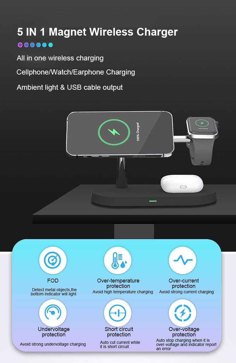 3 in 1 Magnetic Wireless Charger 15W Fast Charging Station for Magnet iPhone 12 pro Max Chargers for Airpods pro Apple Watch