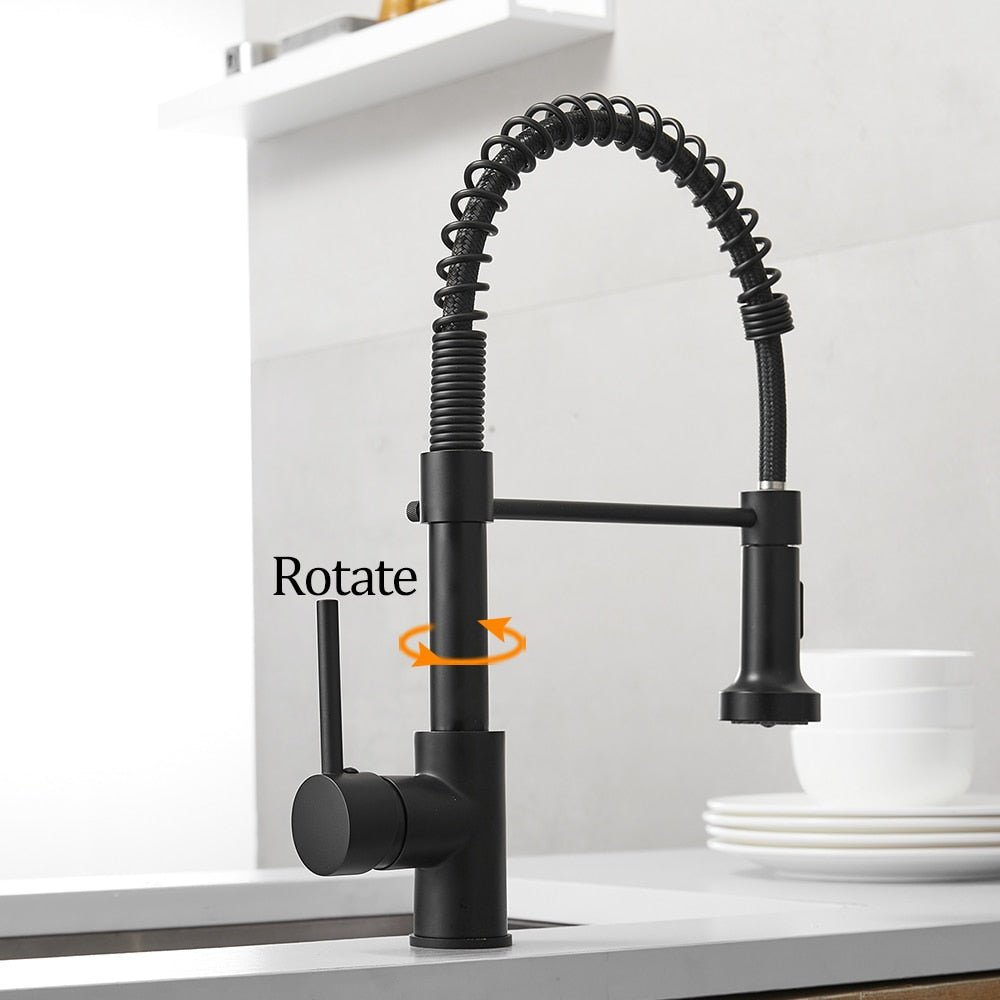 Black Kitchen Faucets  Brass Faucets for Kitchen Sink  Single Lever Pull Out Spring Spout Mixers Tap Hot Cold Water Crane