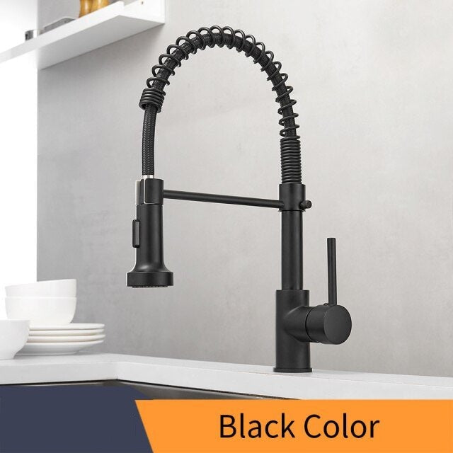 Black Kitchen Faucets  Brass Faucets for Kitchen Sink  Single Lever Pull Out Spring Spout Mixers Tap Hot Cold Water Crane