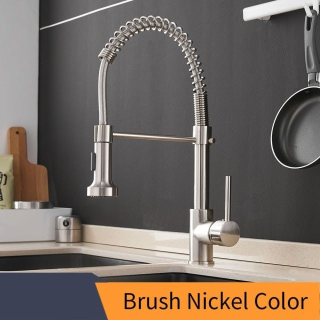 Black Kitchen Faucets  Brass Faucets for Kitchen Sink  Single Lever Pull Out Spring Spout Mixers Tap Hot Cold Water Crane