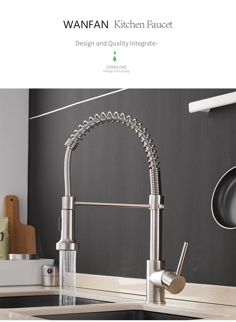 Black Kitchen Faucets  Brass Faucets for Kitchen Sink  Single Lever Pull Out Spring Spout Mixers Tap Hot Cold Water Crane