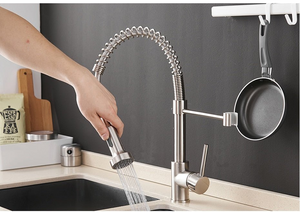 Black Kitchen Faucets  Brass Faucets for Kitchen Sink  Single Lever Pull Out Spring Spout Mixers Tap Hot Cold Water Crane