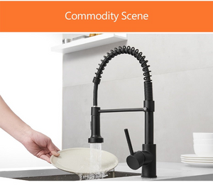 Black Kitchen Faucets  Brass Faucets for Kitchen Sink  Single Lever Pull Out Spring Spout Mixers Tap Hot Cold Water Crane