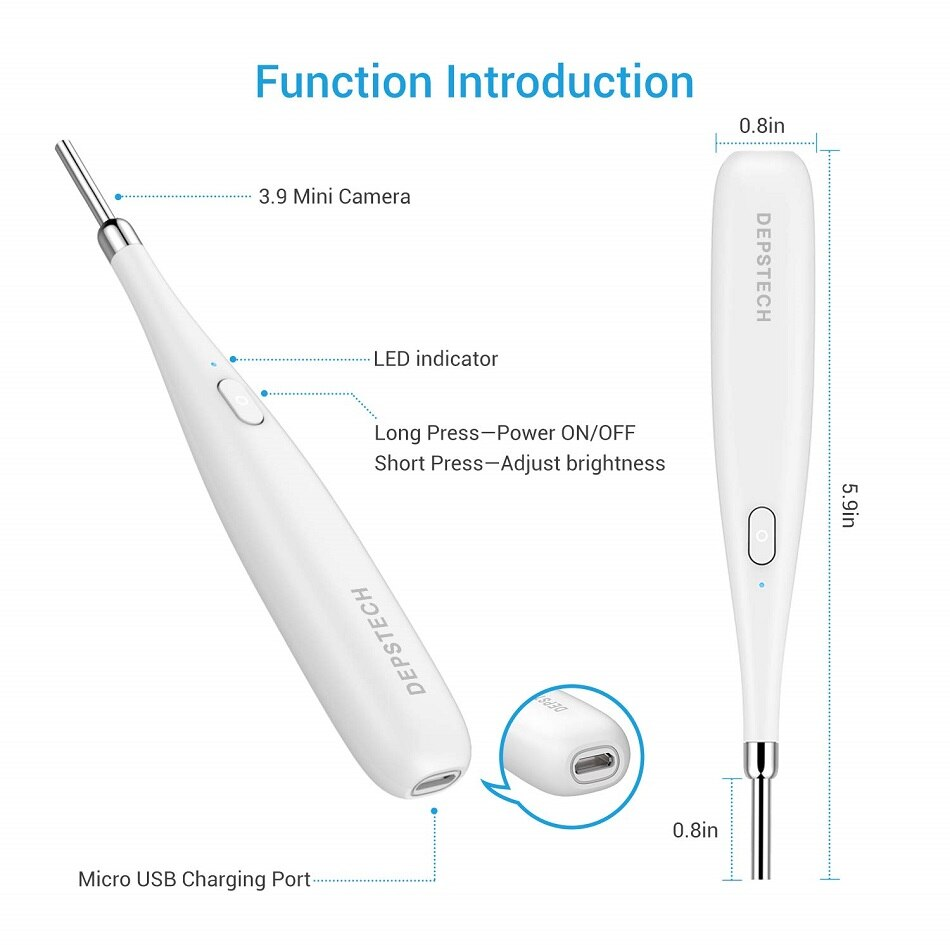 Upgraded 3.9mm Wireless Otoscope Ultra-Thin WiFi HD Ear Inspection Camera Ear Endoscope with 6 Adjustable LED Lights iOS Android