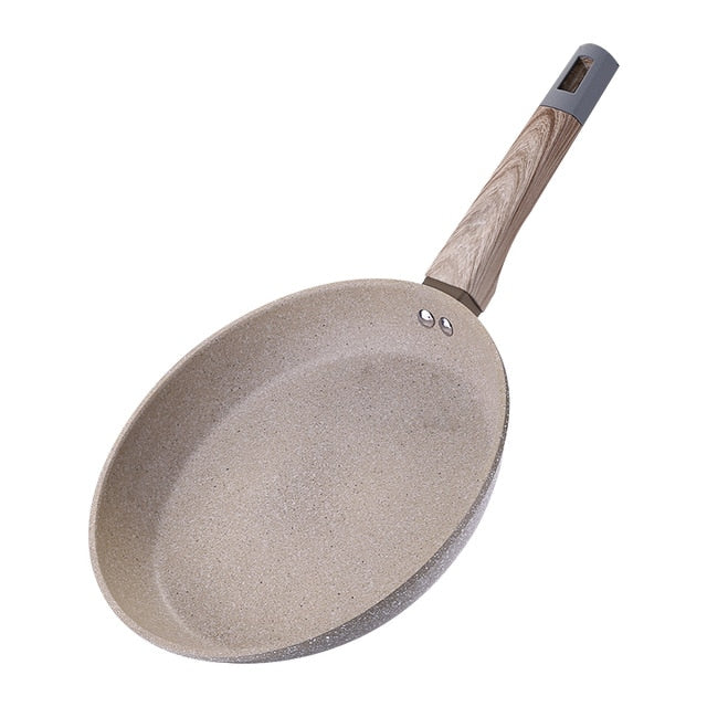 Frying Pan Non-Stick Pot With Heat Resistant Wooden Handle Egg Ham Skillet  Sauce Maker Kitchen Tools