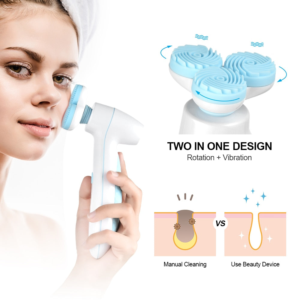 Facial Cleansing Brush Sonic Vibration Mini Face Cleaner Skin Peeling Blackhead Removal Pore Cleanser Face Massager Device