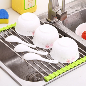 Dish Drying Rack Stainless Steel Drain Stand Roll Up Kitchen Sink Dish Drying Mat Foldable Drained Plates Mat Kitchen Supplies