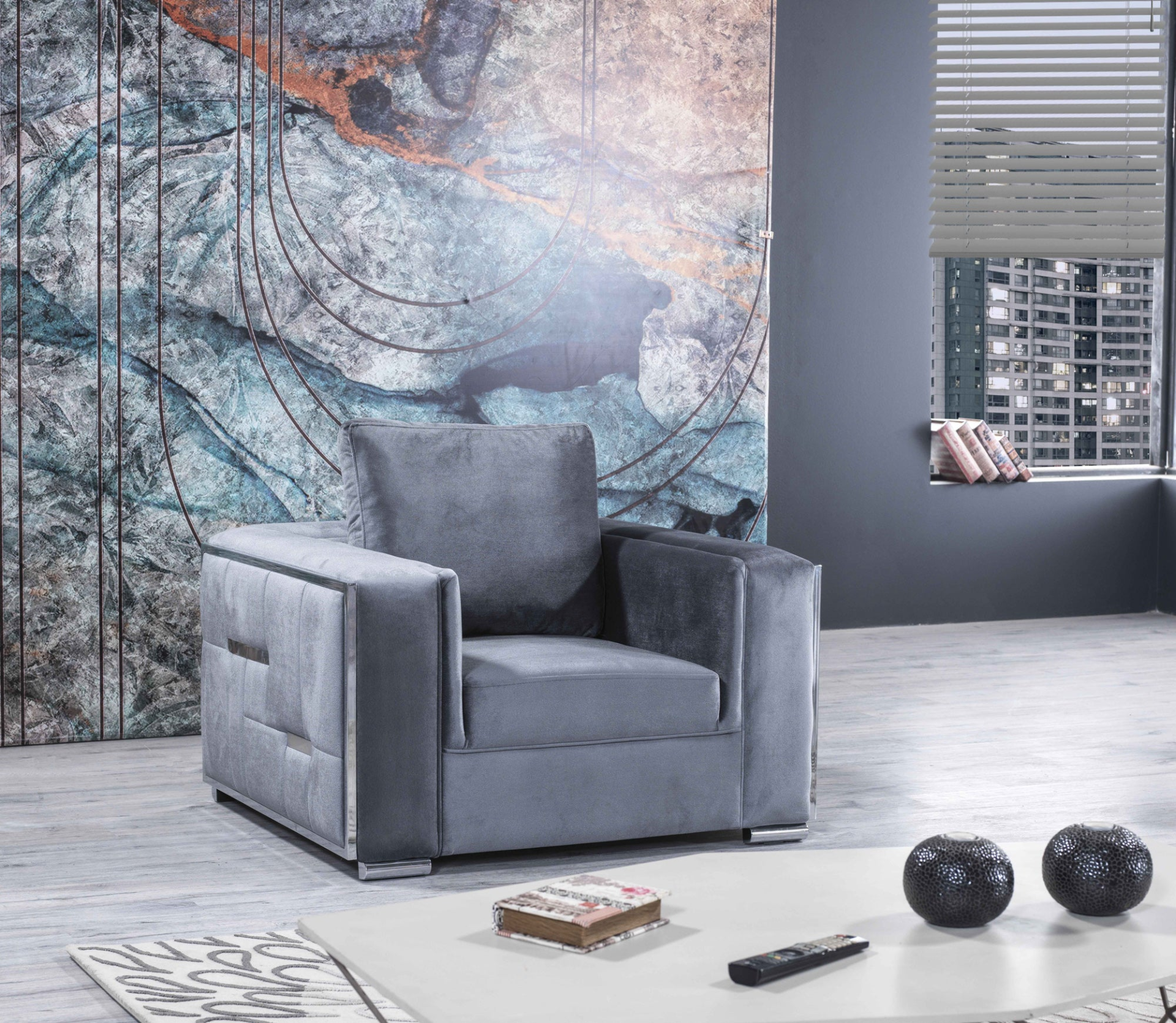 Regina Silver Gray Velvet Living Room Set