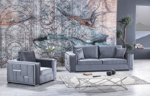 Regina Silver Gray Velvet Living Room Set