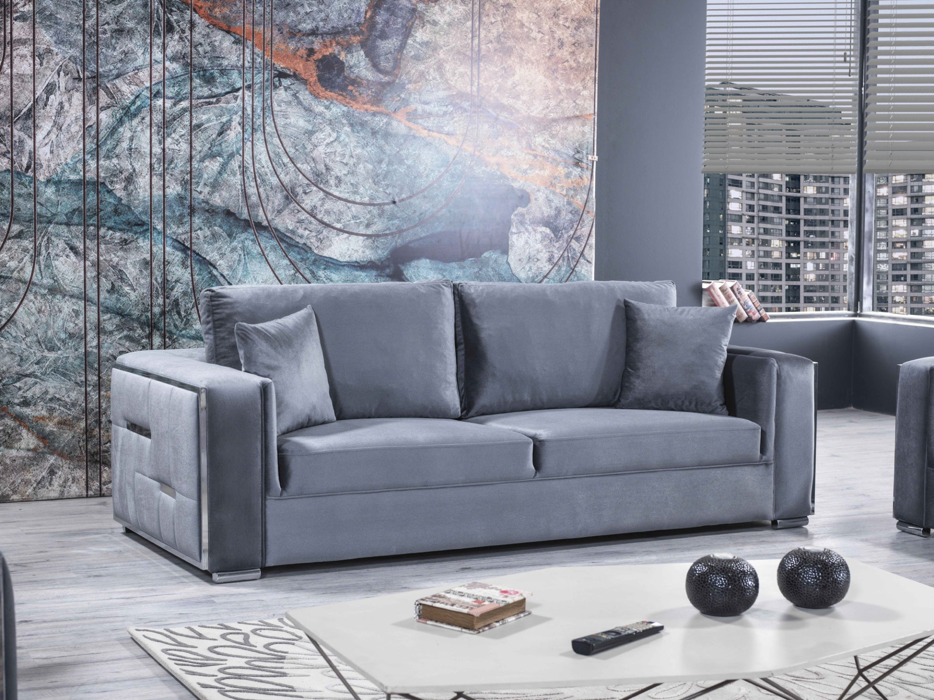 Regina Silver Gray Velvet Living Room Set