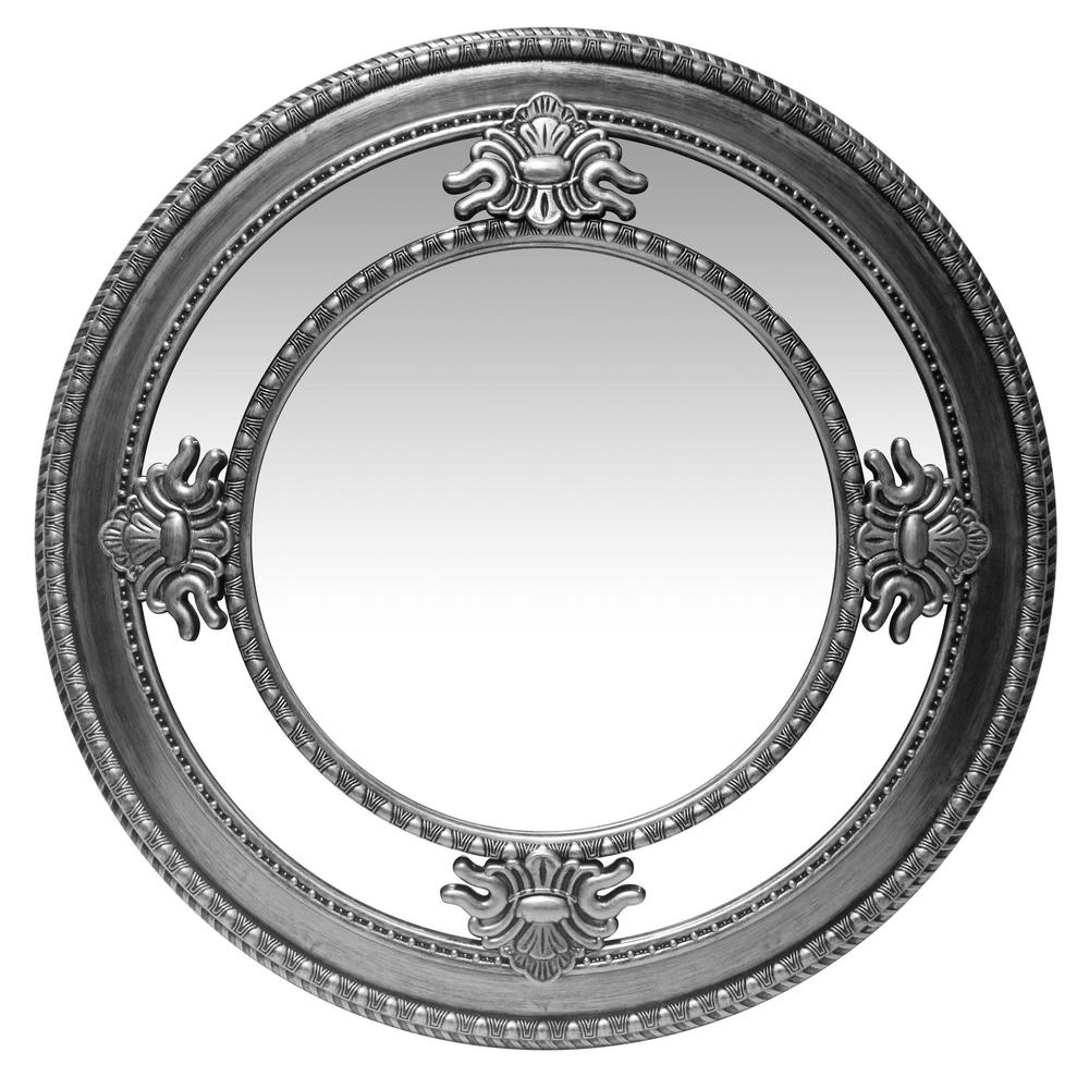 23 in Decorative Round Wall Mirror, with a Antique Silver Frame
