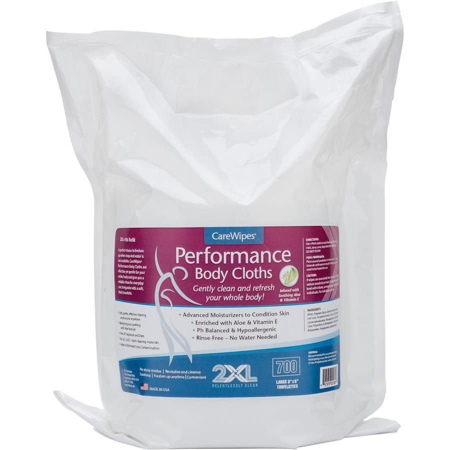 2XL Vitamin E & Aloe Performance Body Cloths - 6" x 8" - White - Moisturizing, Hypoallergenic, pH Balanced, Fragrance-free, Dye-free, Residue-free - For Multipurpose, Multi Surface - 700 Per Bucket -