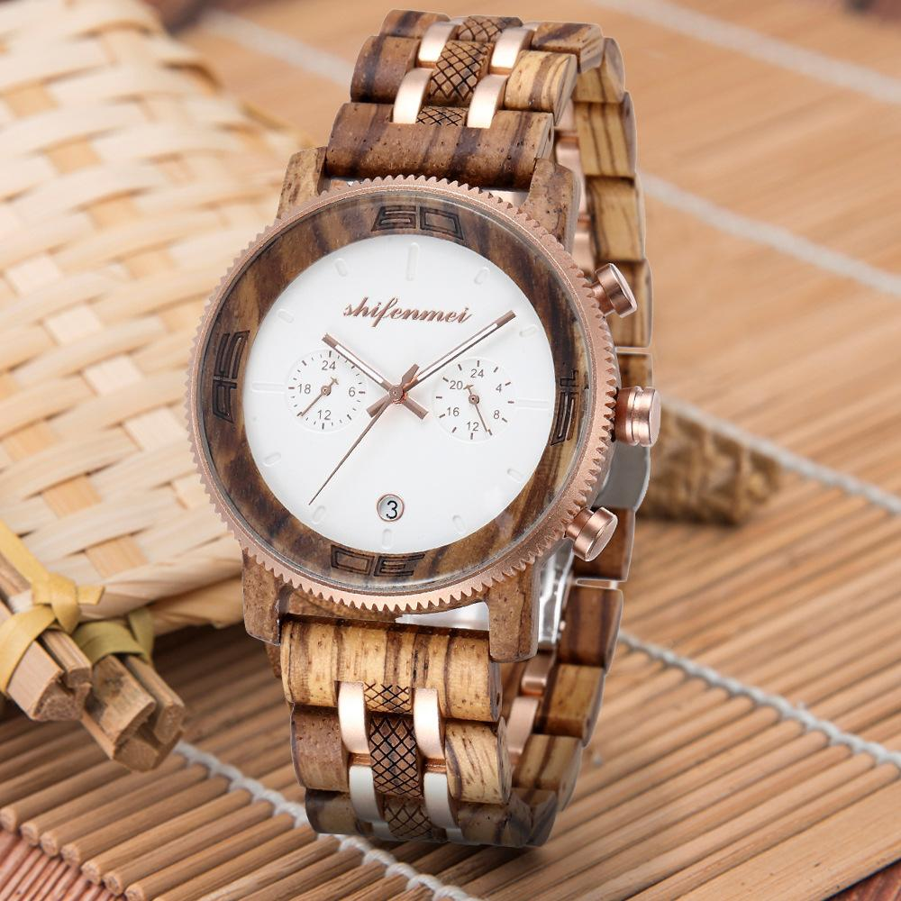 2022 New Men's Fashion Alloy Room Wooden Quartz Watch