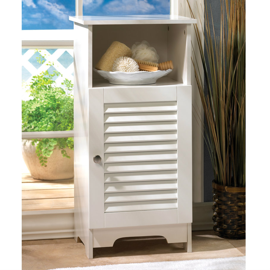 White Slatted Cabinet with Shelf